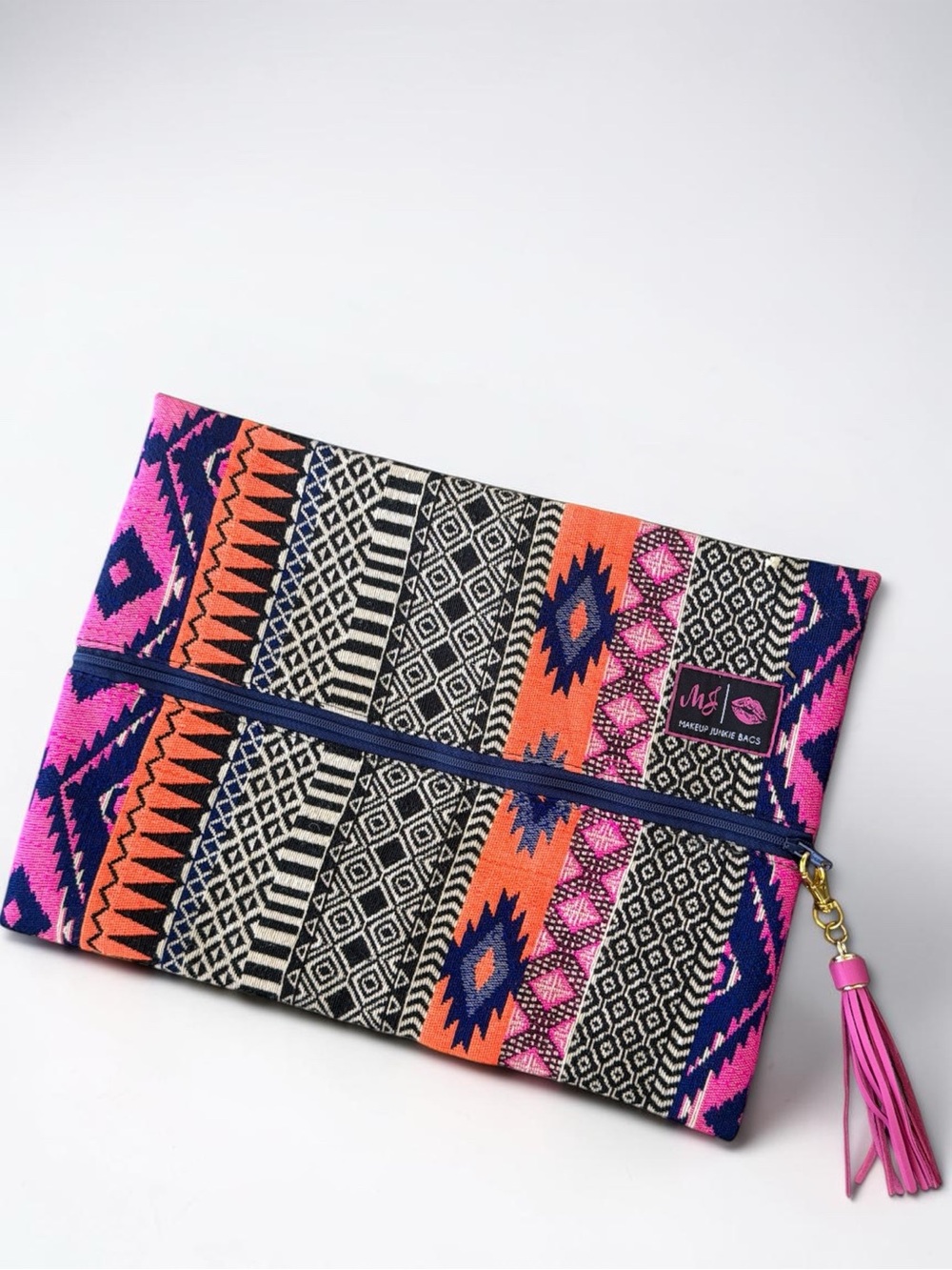 Makeup Junkie Bags Boho Aztec Makeup Bag | Pink Tribal Cosmetic Pouch Clutch